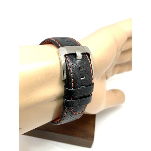 Seiko Sportura Men's Watch 7L22-0AD0 Kinetic Chronograph Black Orange Leather - Picture 11 of 15